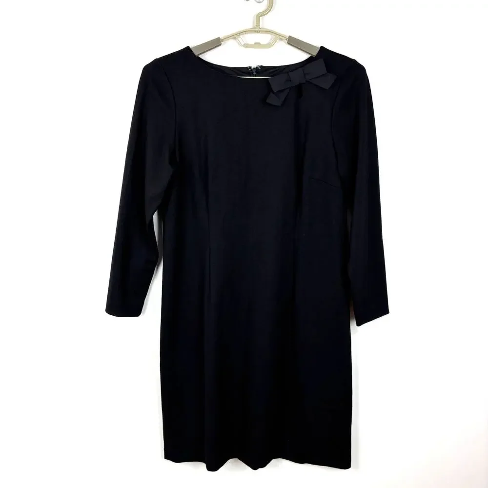 Talbots Black Sheath Dress Pencil Dress Ponte Knit Bow Detail 10 LBD career